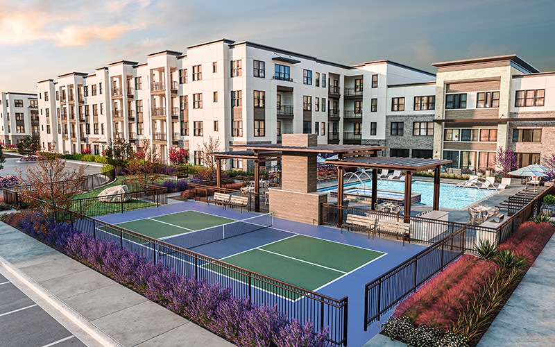 pickleball courts in front of building
